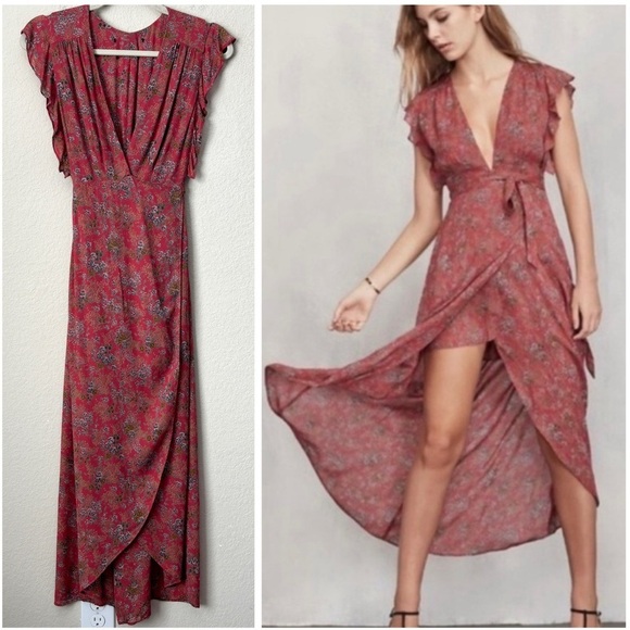 Reformation Boho Floral Print Flirty Wrap Maxi Dress - Picture 1 of 11